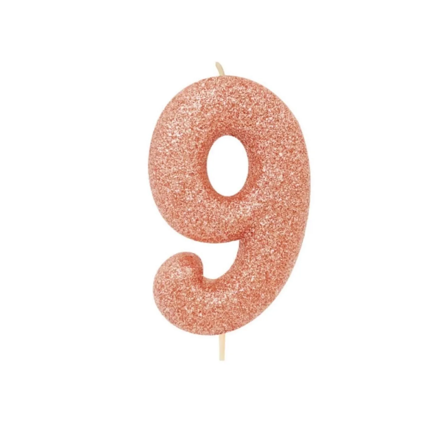 Creative Party Glitter Numeral Moulded Rose Gold Pick Candle - Age 9