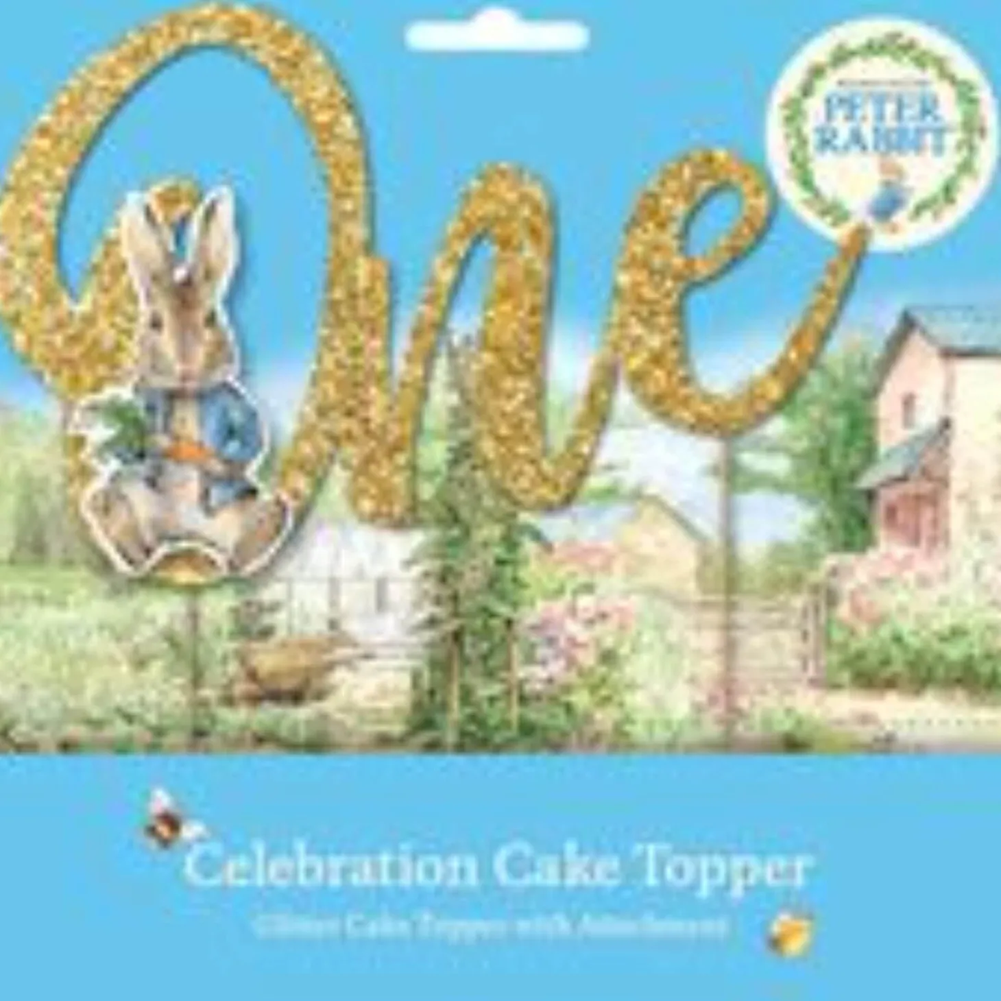 Creative Party Peter Rabbit Glitter Cake Topper Pick With Attachment - 1st Birthday 'One'