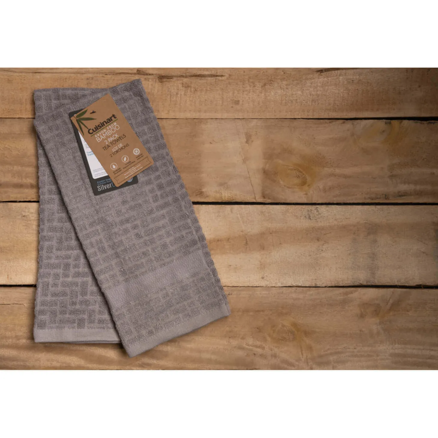 Cuisinart Pack of 2 Antimicrobial Professional Bamboo Sculpted Tea Towel - Light Grey