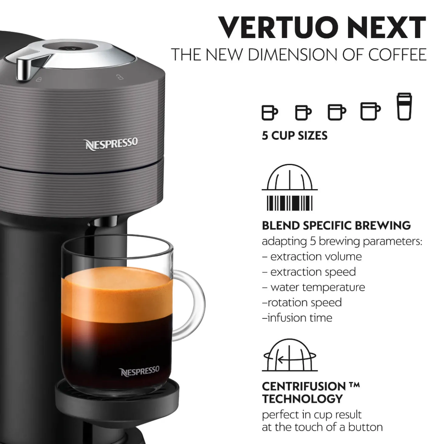 De'Longhi EN120.GYAE Nespresso Vertuo Next Coffee Machine + Aeroccino Milk Frother - Grey