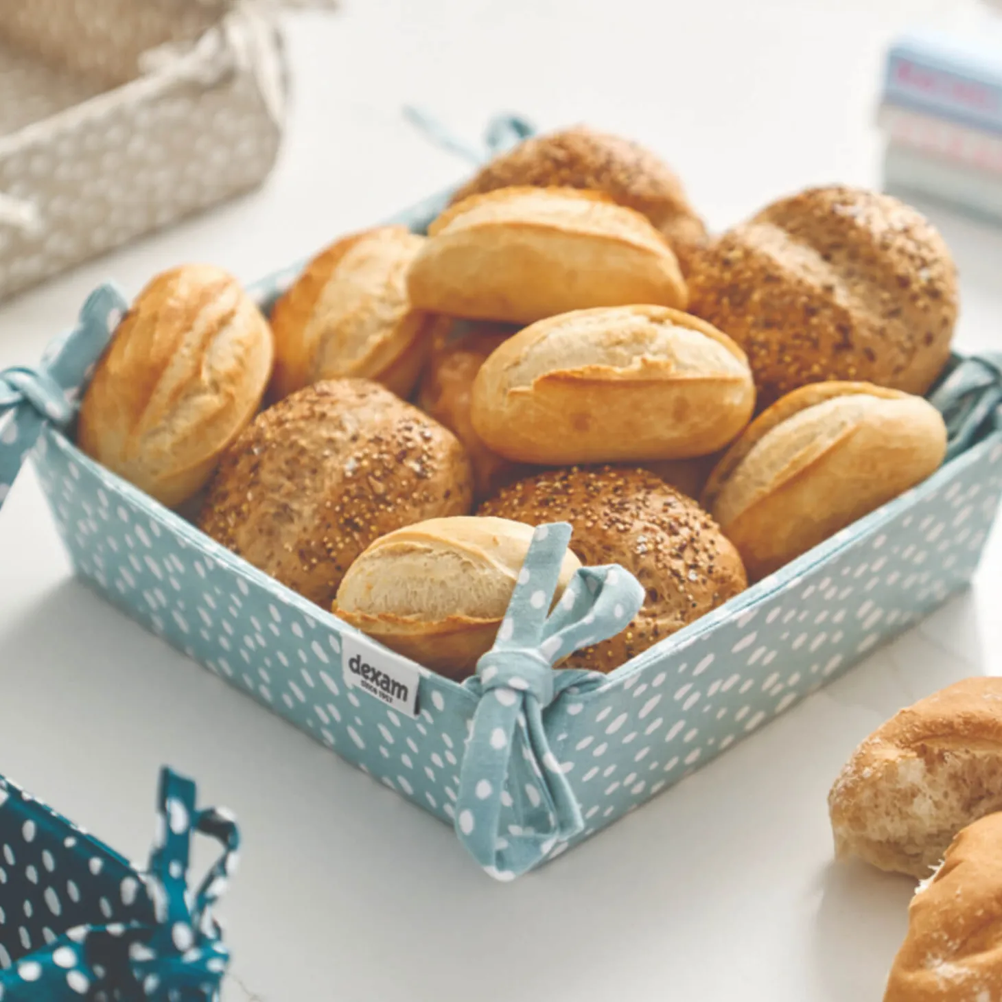 Dexam Sintra Recycled Cotton Spotted Bread Basket - Duck Egg