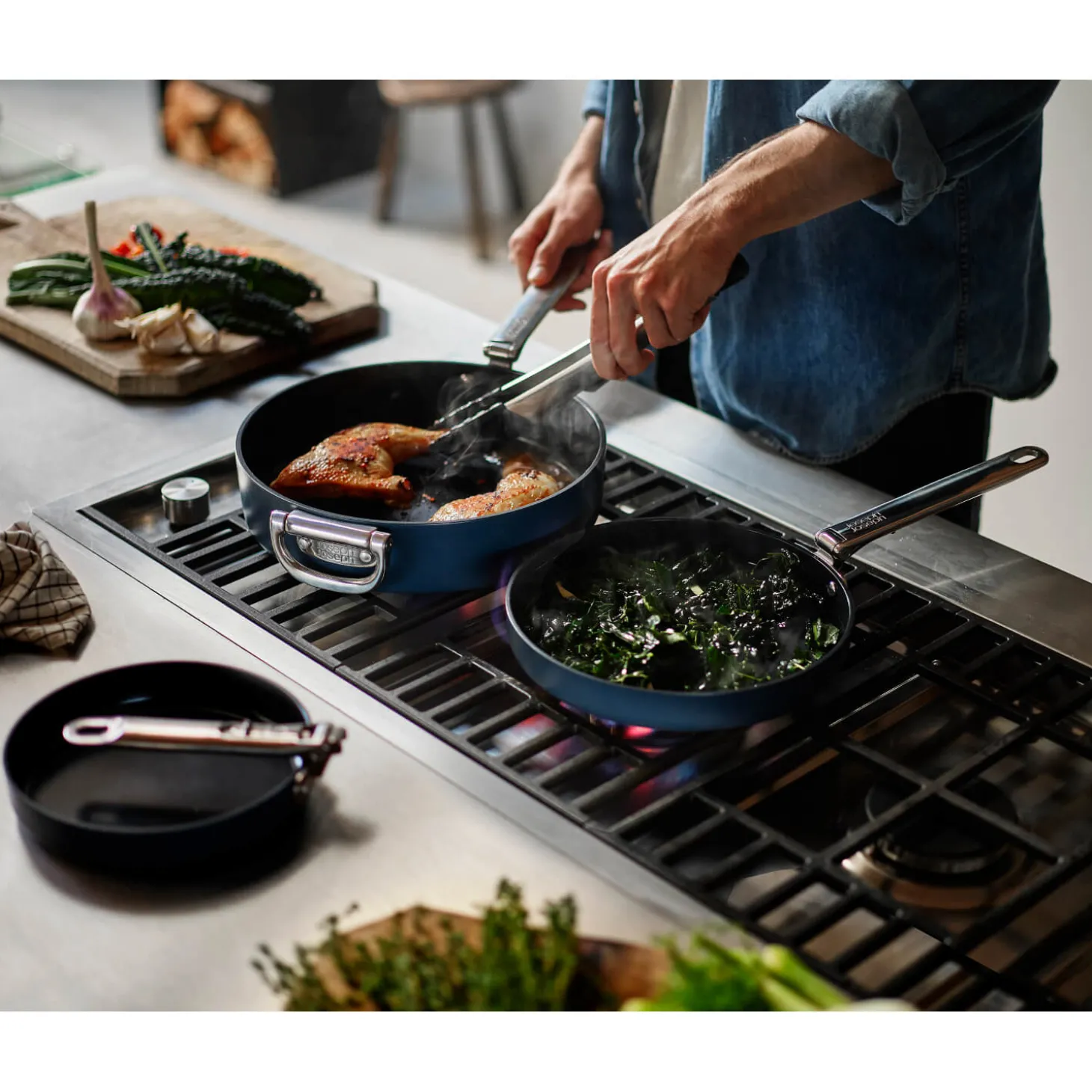 Joseph Joseph Space Folding Handle 3-Piece Cookware Set - Midnight Blue