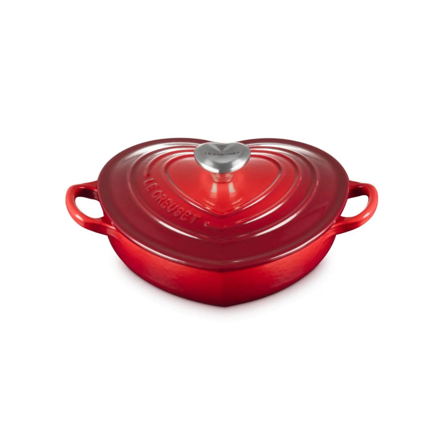 Le Creuset Cast Iron Heart Shape Dish with Lid - Cerise