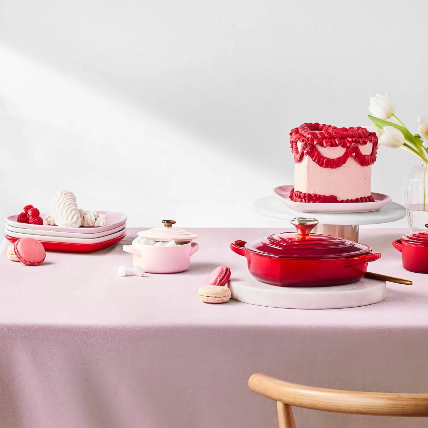 Le Creuset Cast Iron Heart Shape Dish with Lid - Cerise