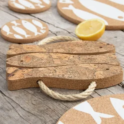 Liga Round Cork Coaster - Mackerel - White