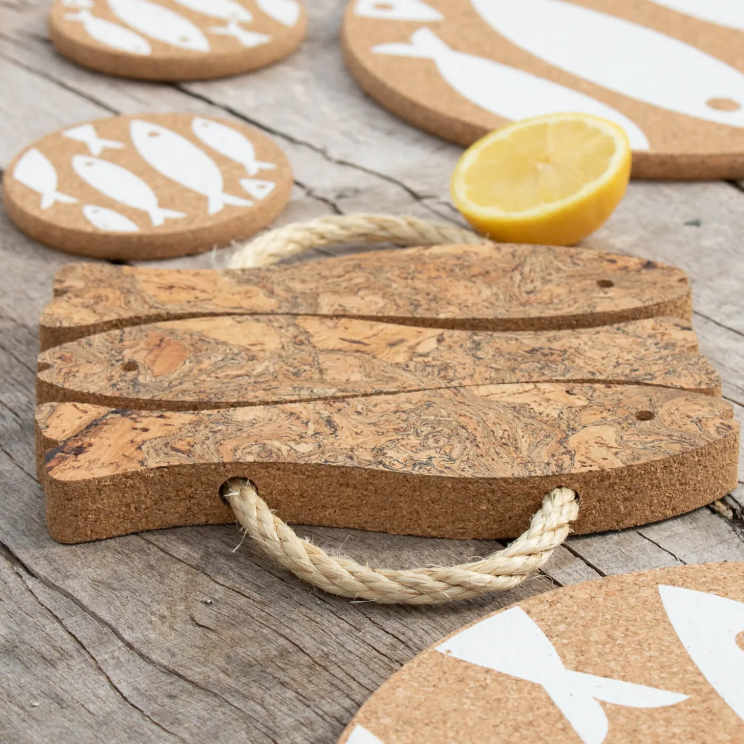 Liga Round Cork Coaster - Mackerel - White