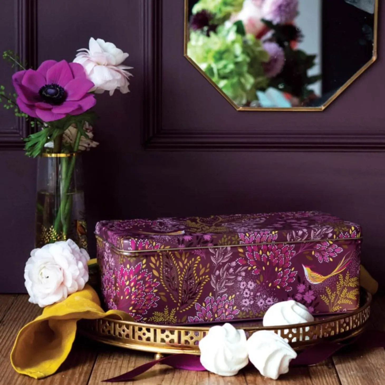 Sara Miller London Haveli Garden Long Deep Rectangular Tin - Plum Songbird