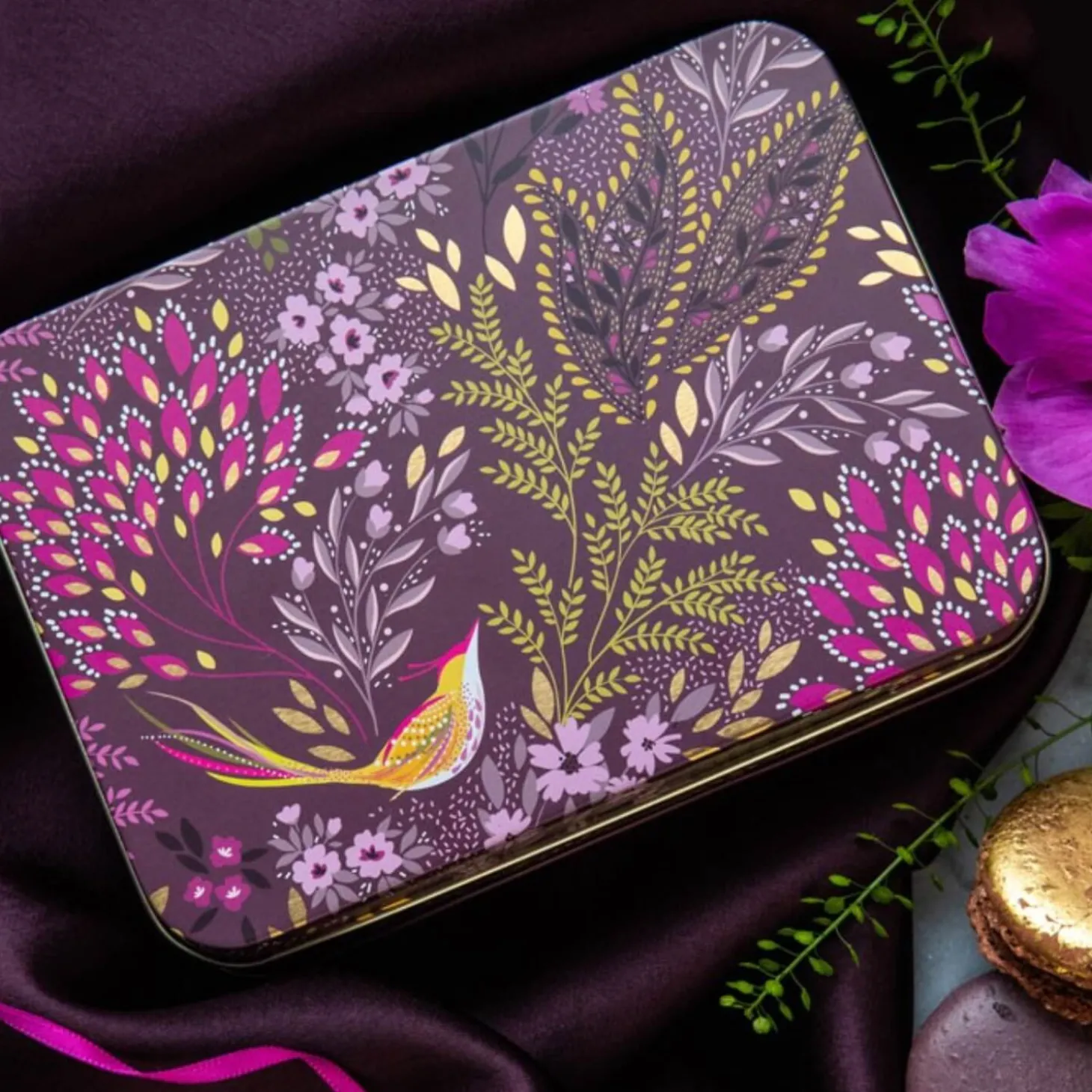 Sara Miller London Haveli Garden Small Rectangular Tin - Plum Songbird