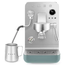 Smeg EMC02EGMUK Mini Pro Espresso Matte Emerald Green Coffee Machine & CGF02SSUK Mini Pro Stainless Steel Coffee Grinder