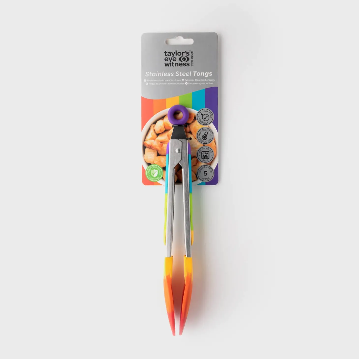 Taylor's Eye Witness Stainless Steel Silicone Tongs - Rainbow