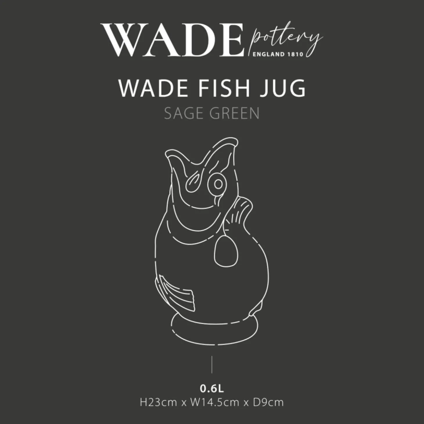 Wade Fish Earthenware 0.6 Litre Gluggle Jug - Sage