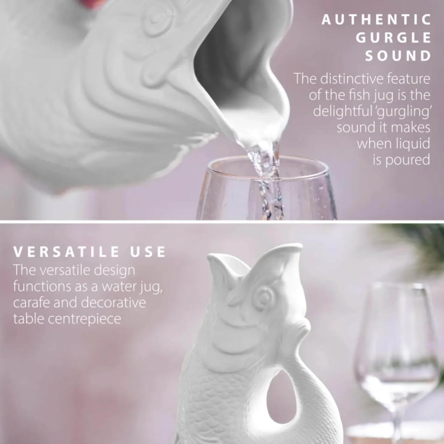Wade Fish Earthenware 0.6 Litre Gluggle Jug - White