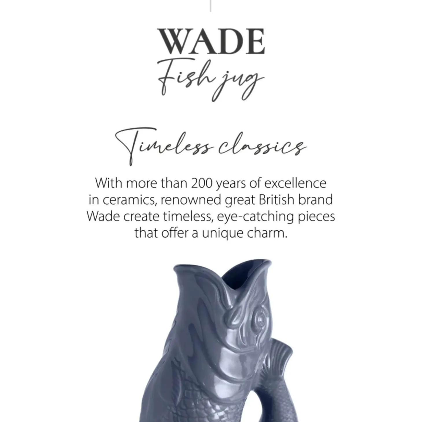 Wade Fish Earthenware 1.2 Litre Gluggle Jug - French Grey