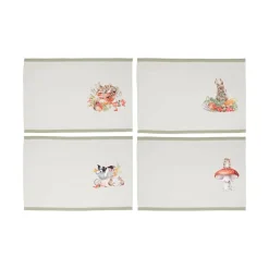 Wrendale Designs by Hannah Dale 100% Cotton Fabric  Set of 4 Placemats - Garden Friends