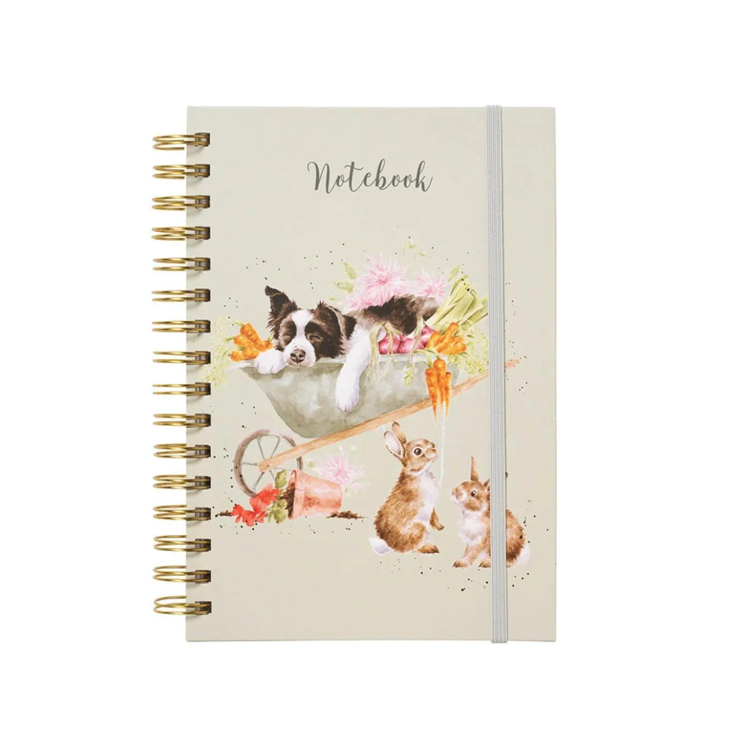 Wrendale Designs by Hannah Dale A5 Spiral Notebook - Sleeping on the Job - Border Collie & Rabbit